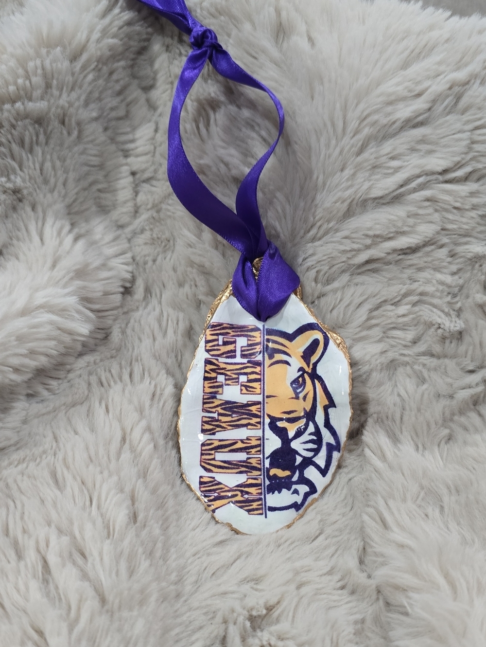 Purple and Gold Tiger Oyster Holiday Ornament